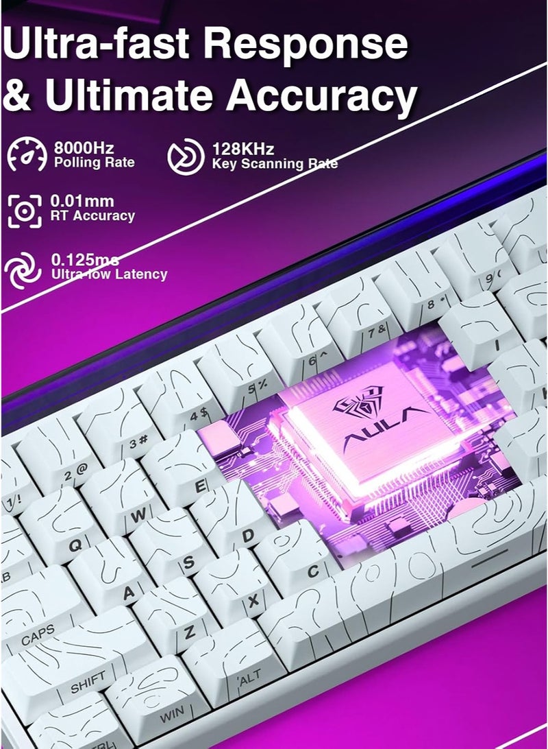 AULA Hero 68HE RGB Gaming Keyboard 65% Wired with Adjustable Actuation,Hall Effect Magnetic Switch,8KHz Polling Rate,RGB Backlit,Neon Lightbox,Tray Mount,Side Printed Keycap(White) - Image 3